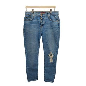 7 For All Mankind Jeans Sz 28‎ Mid Rise Josefina Button Fly Boyfriend Blue Denim